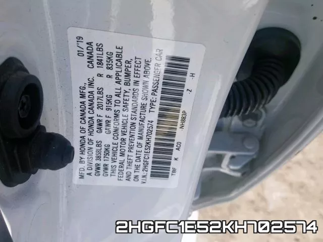 2HGFC1E52KH702574 фото 2