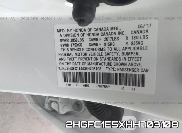 2HGFC1E5XHH703108 фото 10