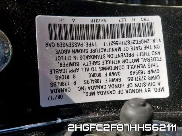 2HGFC2F87HH562111 фото 2