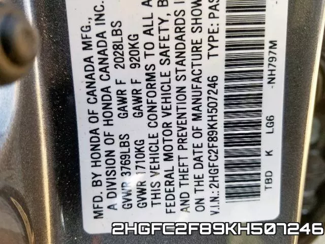 2HGFC2F89KH507246 фото 2