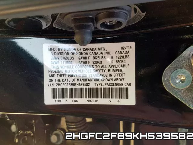 2HGFC2F89KH539582 фото 2
