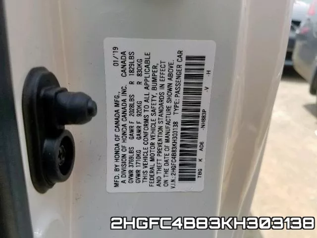 2HGFC4B83KH303138 фото 2