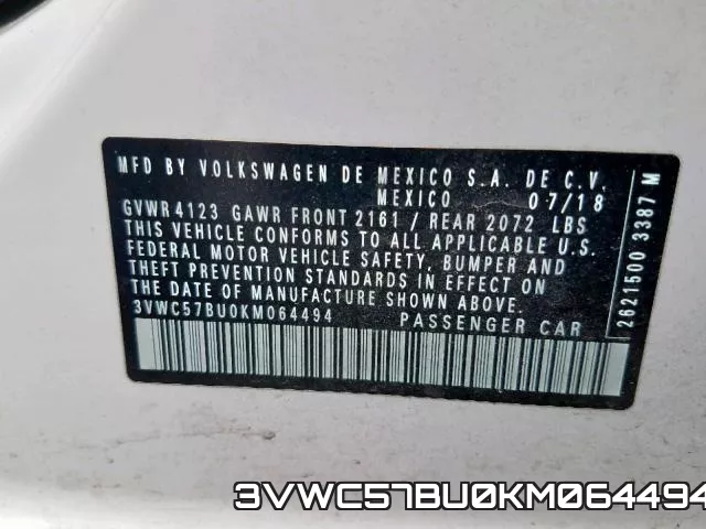 3VWC57BU0KM064494 фото 2