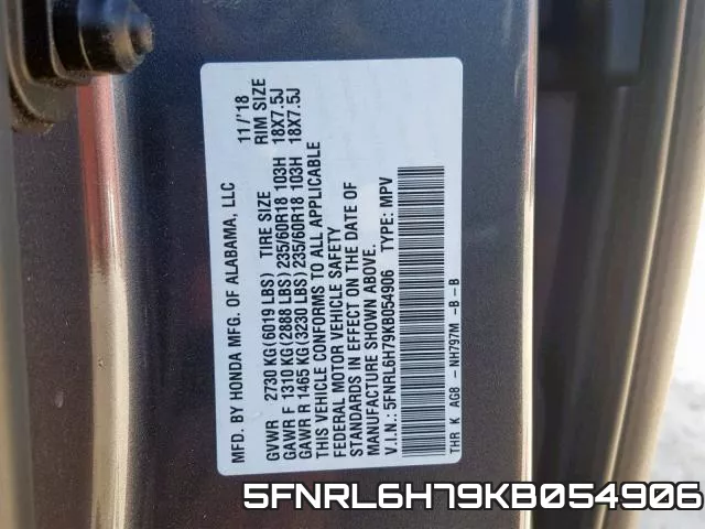 5FNRL6H79KB054906 фото 2