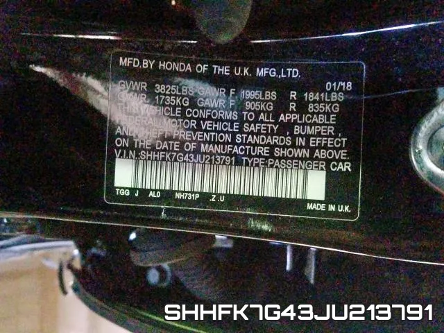 SHHFK7G43JU213791 фото 2