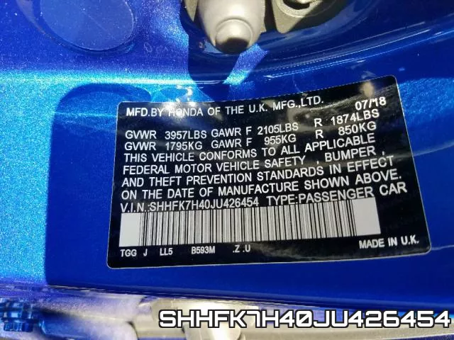 SHHFK7H40JU426454 фото 2