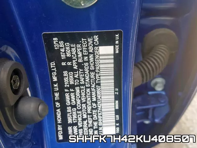 SHHFK7H42KU408507 фото 2