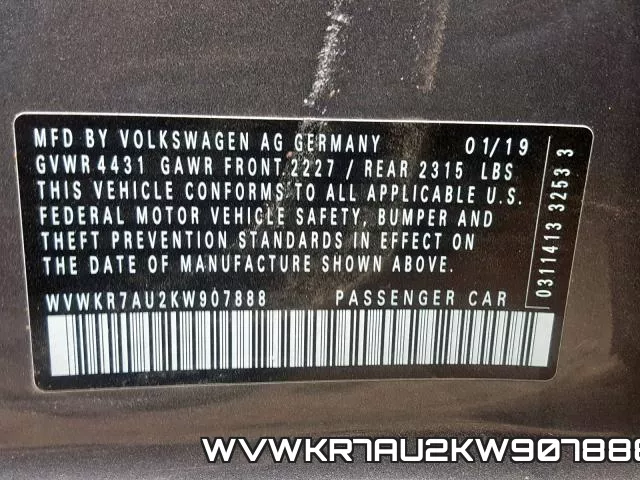 WVWKR7AU2KW907888 фото 2