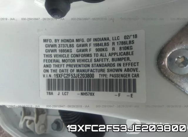 19XFC2F53JE203800 фото 10