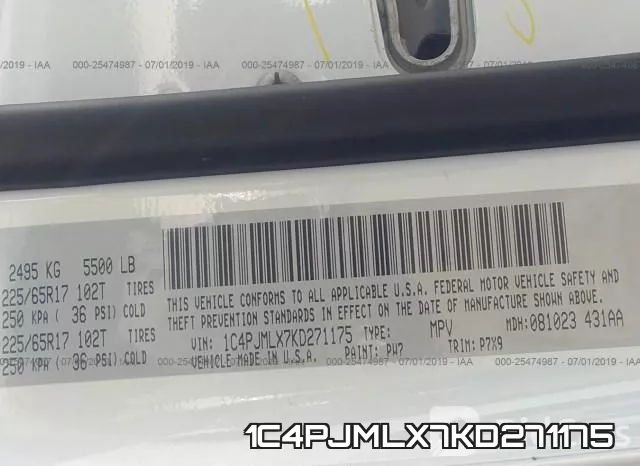 1C4PJMLX7KD271175 фото 10