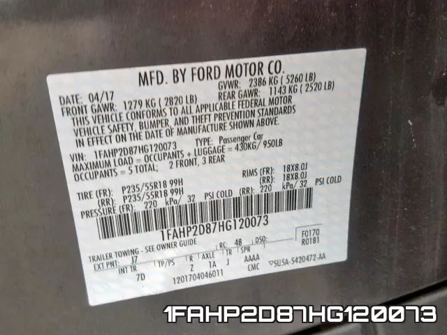 1FAHP2D87HG120073 фото 2
