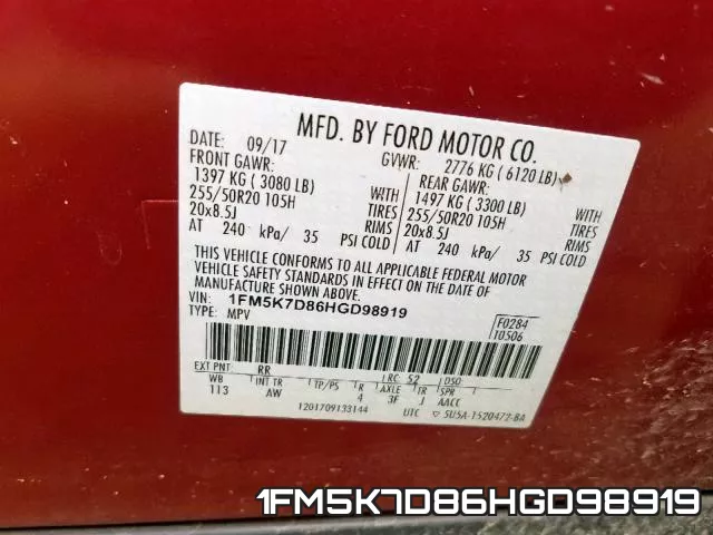 1FM5K7D86HGD98919 фото 2