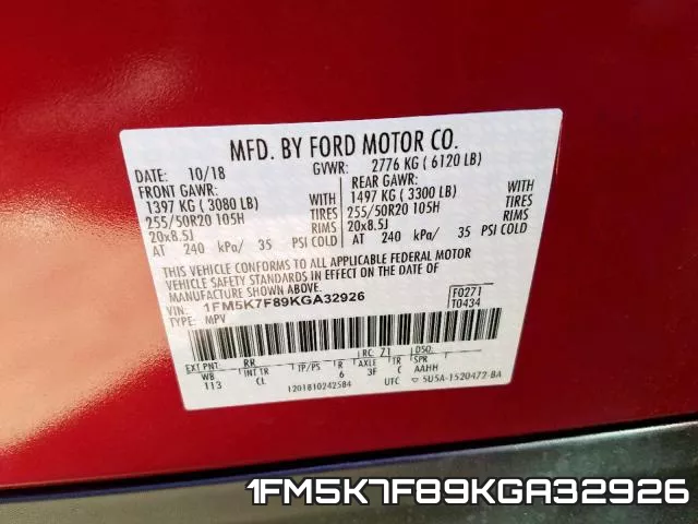 1FM5K7F89KGA32926 фото 2