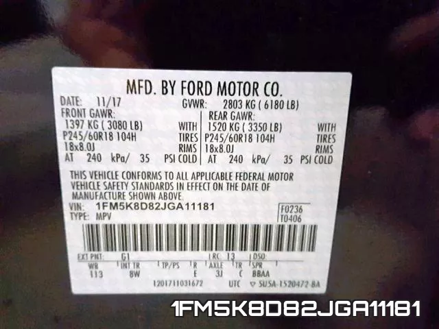 1FM5K8D82JGA11181 фото 2
