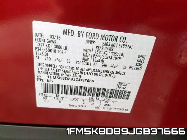 1FM5K8D89JGB37666 фото 2