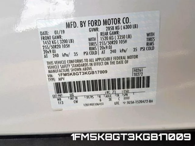 1FM5K8GT3KGB17009 фото 2