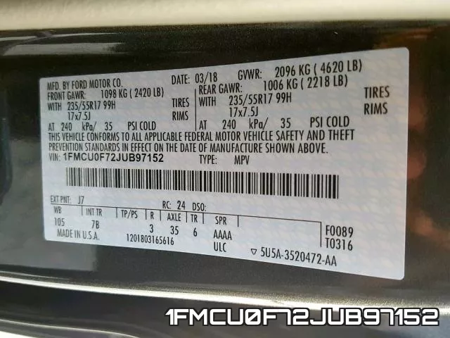 1FMCU0F72JUB97152 фото 2