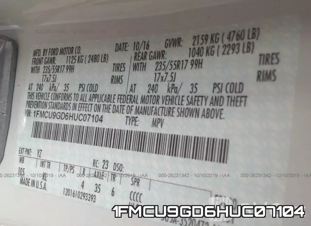 1FMCU9GD6HUC07104 фото 10