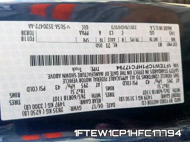 1FTEW1CP1HFC17794 фото 2