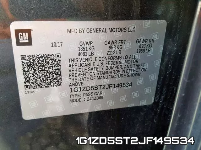 1G1ZD5ST2JF149534 фото 2