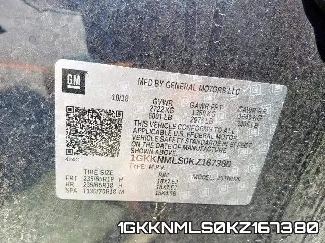 1GKKNMLS0KZ167380 фото 2