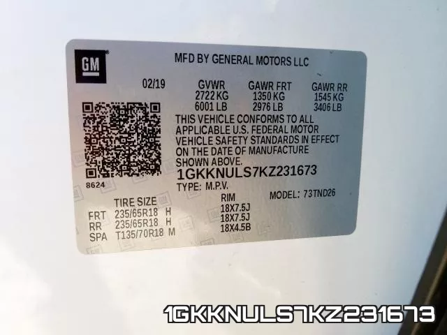 1GKKNULS7KZ231673 фото 2