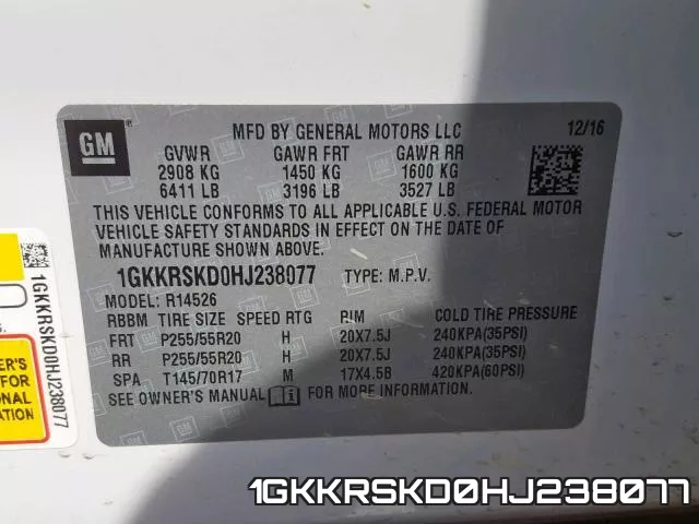1GKKRSKD0HJ238077 фото 2