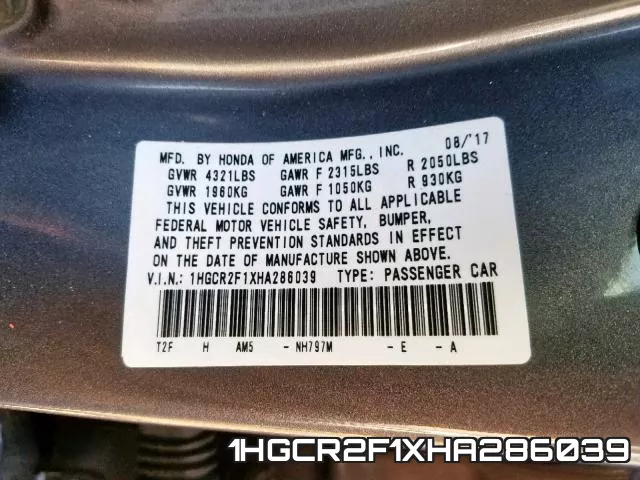 1HGCR2F1XHA286039 фото 2