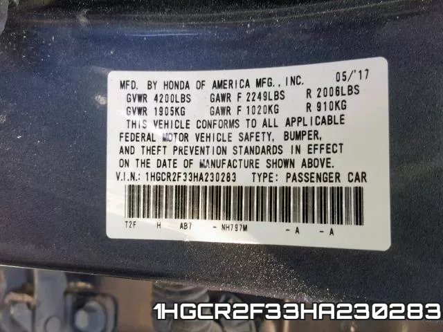 1HGCR2F33HA230283 фото 2