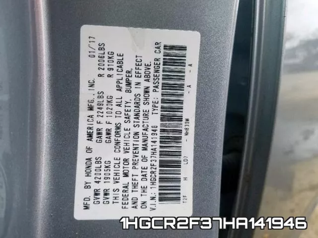 1HGCR2F37HA141946 фото 2