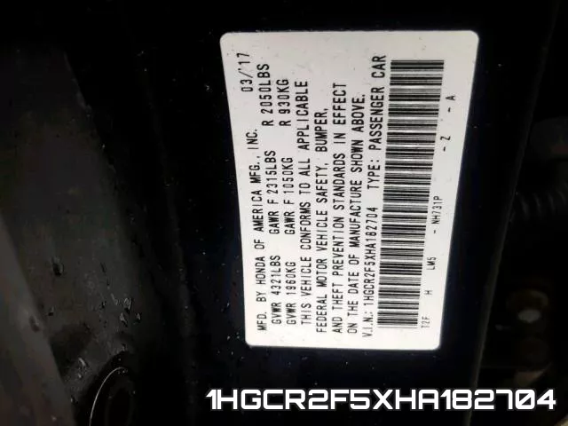 1HGCR2F5XHA182704 фото 2