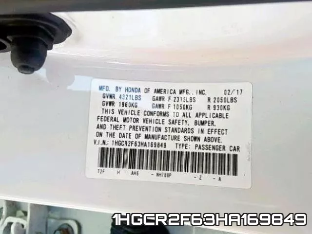 1HGCR2F63HA169849 фото 2
