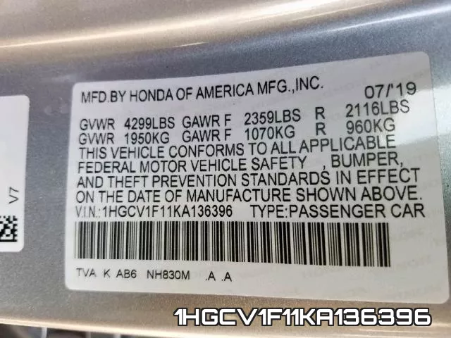 1HGCV1F11KA136396 фото 2