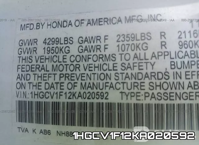 1HGCV1F12KA020592 фото 10