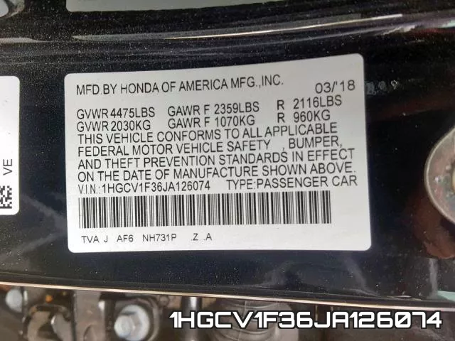 1HGCV1F36JA126074 фото 2