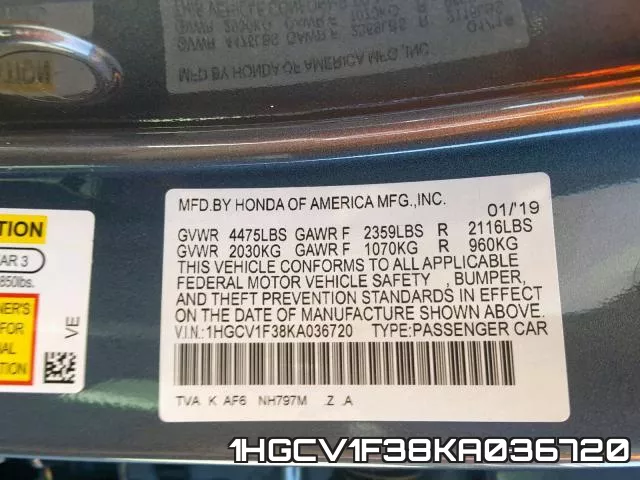 1HGCV1F38KA036720 фото 2
