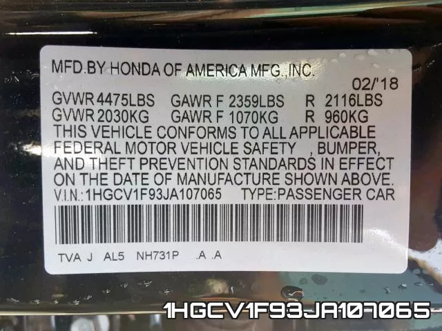 1HGCV1F93JA107065 фото 2