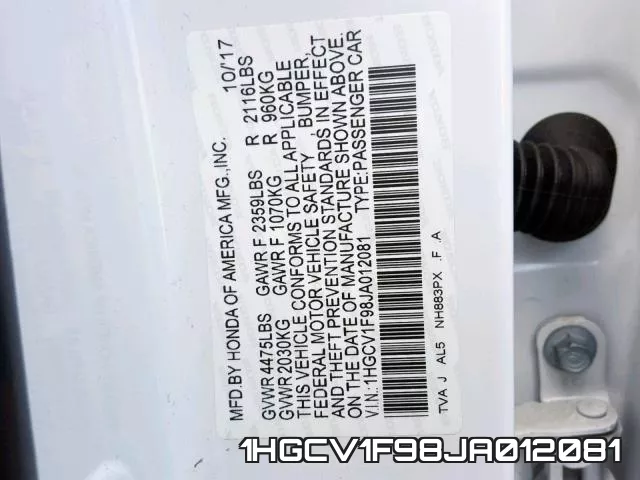 1HGCV1F98JA012081 фото 2