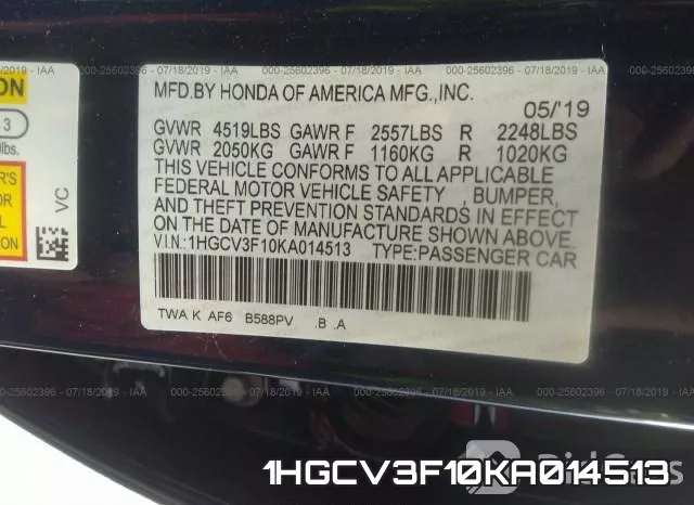 1HGCV3F10KA014513 фото 10