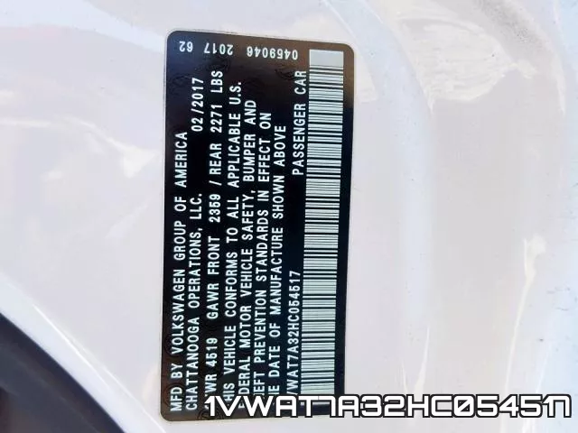 1VWAT7A32HC054517 фото 2