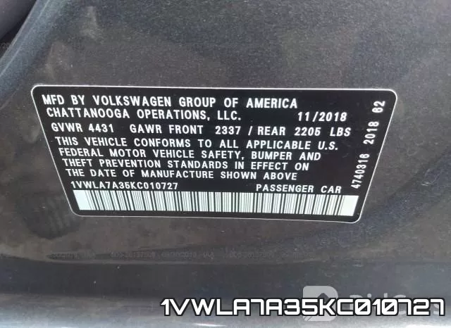 1VWLA7A35KC010727 фото 10