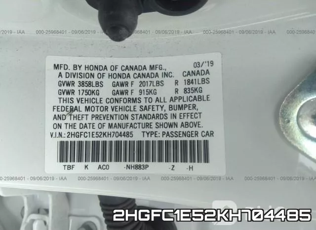 2HGFC1E52KH704485 фото 10