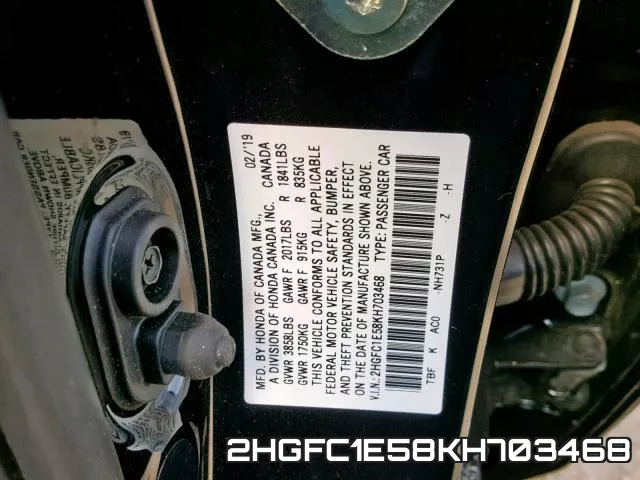 2HGFC1E58KH703468 фото 2