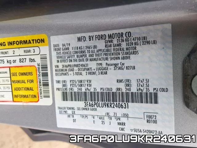 3FA6P0LU9KR240631 фото 2
