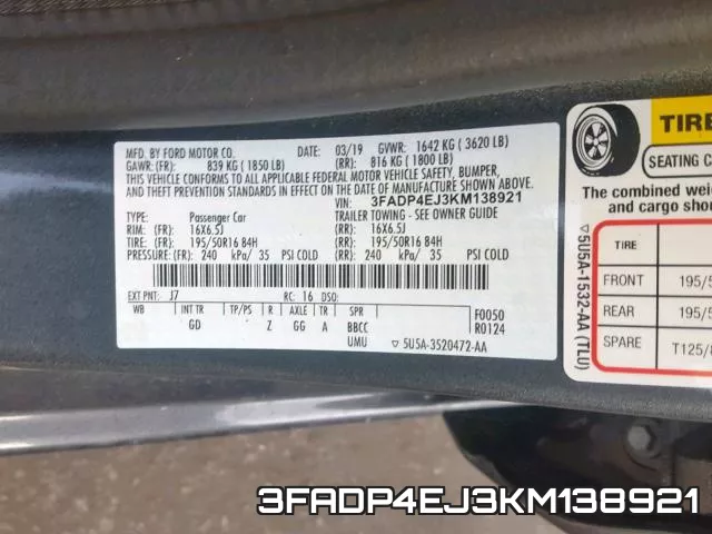 3FADP4EJ3KM138921 фото 2