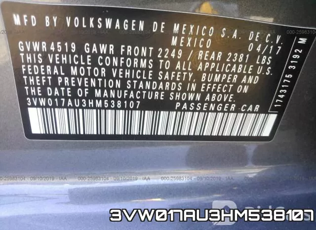 3VW017AU3HM538107 фото 10