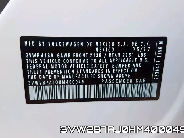 3VW2B7AJ0HM400049 фото 2