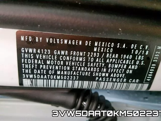 3VW5DAAT0KM502237 фото 2