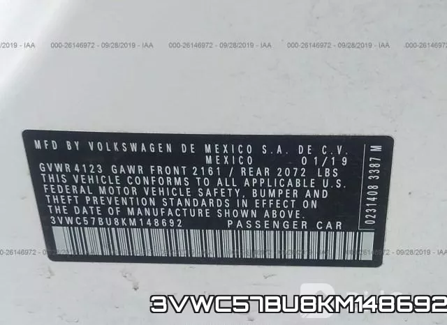 3VWC57BU8KM148692 фото 9
