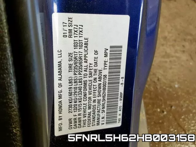 5FNRL5H62HB003158 фото 2